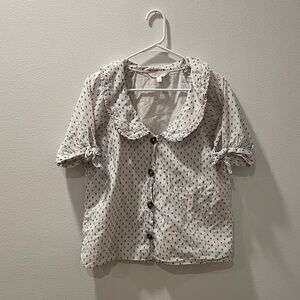 LC Lauren Conrad Ivory Blouse with Black Dots